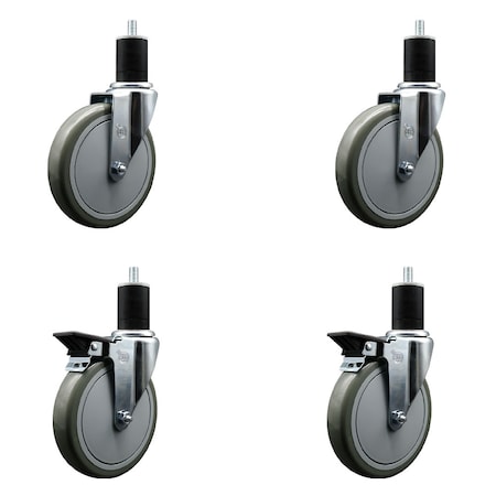 Service Caster 6'' Gray Poly Wheel Swivel 1-3/4'' Expanding Stem Caster Set 2 Brakes, 4PK SCC-EX20S614-PPUB-2-PLB-2-134